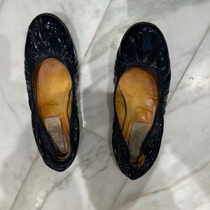 LANVIN Patent Dark Navy Ballerina Flats